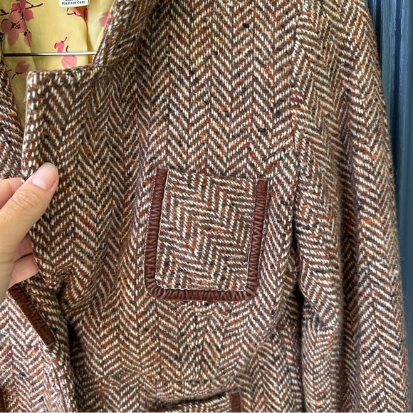 A&F Wool Cropped Jacket Brown Herringbone  wool blazer silk interior large work - Picture 7 of 10